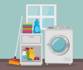 Cleaning housework with washing machine vector 05
