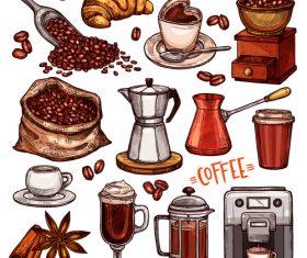 Coffee color hand drawn vector sketch Illustration 01