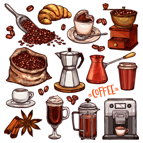 Coffee color hand drawn vector sketch Illustration 01