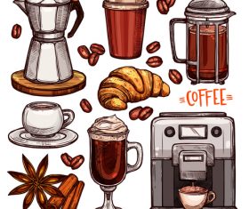 Coffee color hand drawn vector sketch Illustration 03