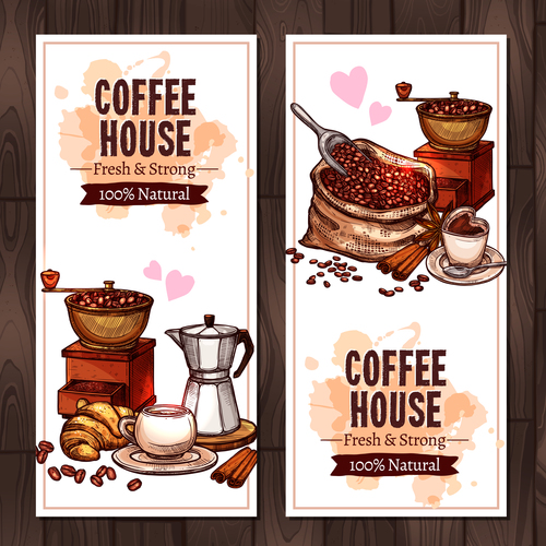 Coffee vertical  banners with coffee mill vector 01