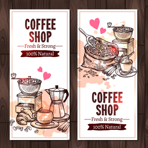 Coffee vertical  banners with coffee mill vector 02