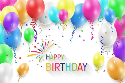 Colored ballons and confetti with birthday background vector 01