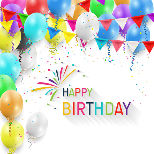 Colored ballons and confetti with birthday background vector 02 free ...