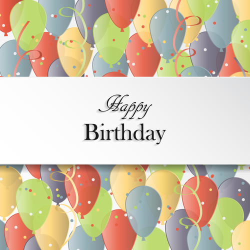 Colored balloons background with birthday card vector