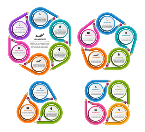 Colored round infographic template vector 05