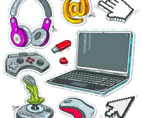 Computer and accessories sticker vector