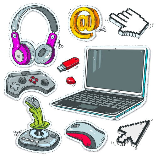 Computer and accessories sticker vector