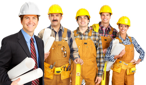 Construction worker and technician Stock Photo