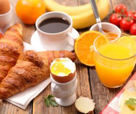 Croissant egg and coffee breakfast Stock Photo