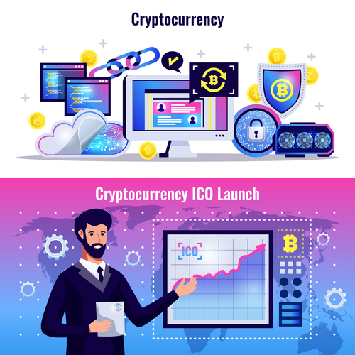 Cryptocurrency blockchain banners vector