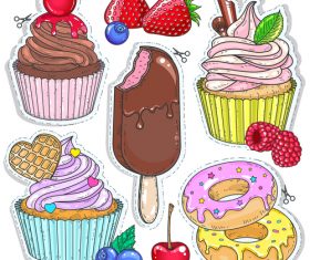 Cupcake with ice cream sticker vector