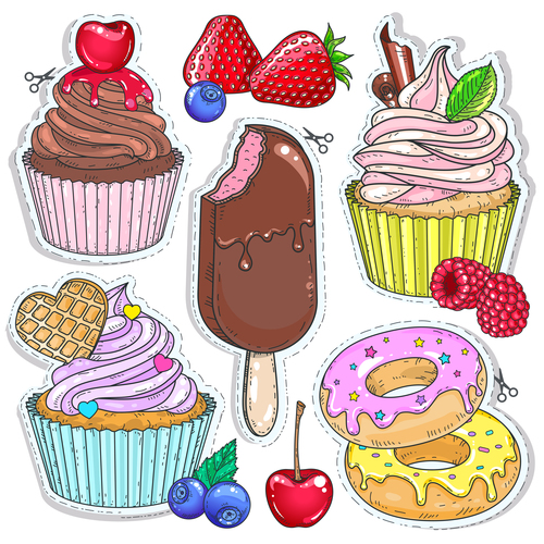 Cupcake with ice cream sticker vector