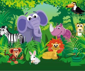 Cute cartoon animal in the forest vector