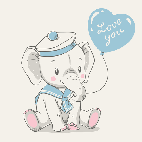 Cute elephant baby cartoon vector 03