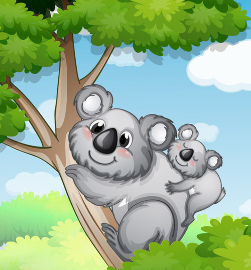 Cute koala mother and child illustration vector
