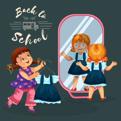 Cute student with back to school background vector 03
