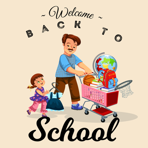 Cute student with back to school background vector 04