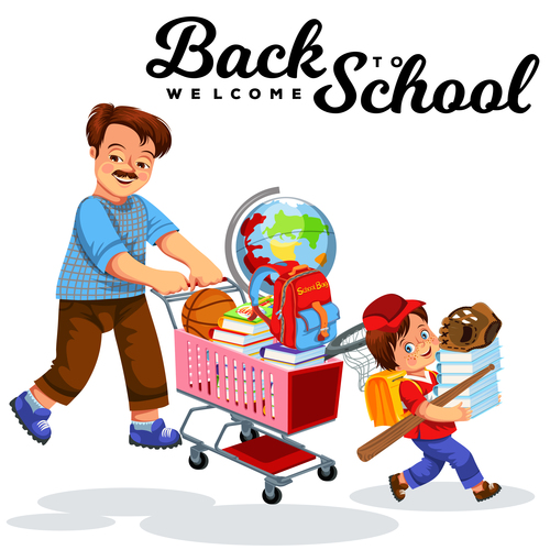 Cute student with back to school background vector 05