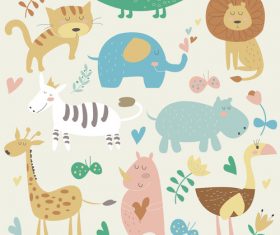 Cute wild animal design vector material 01