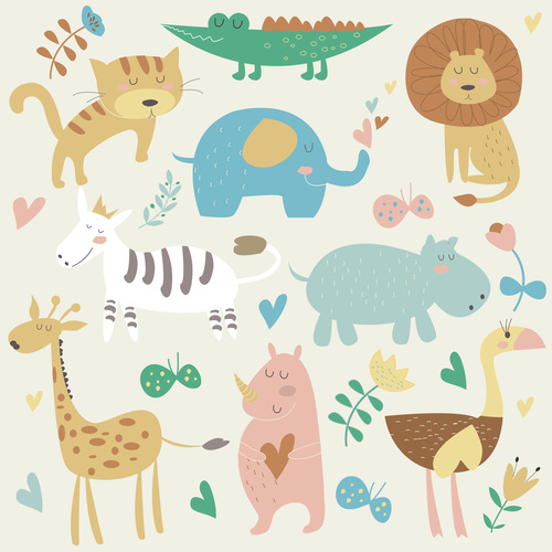 Cute wild animal design vector material 01