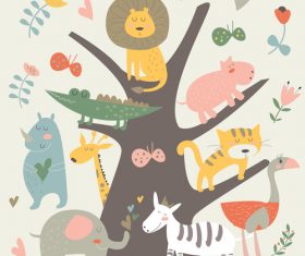 Cute wild animal design vector material 04