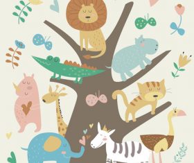 Cute wild animal design vector material 05