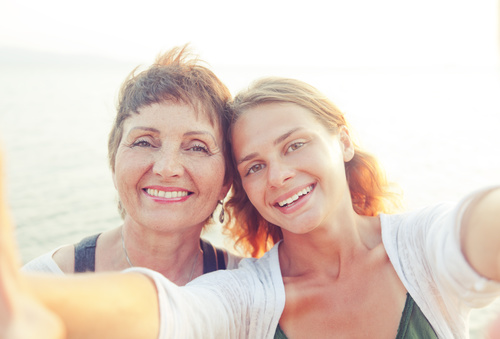 Daughter and mother selfie Stock Photo