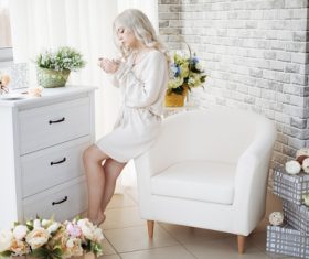 Delicate Pretty girl in the room Stock Photo 02