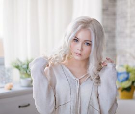 Delicate Pretty girl in the room Stock Photo 05