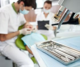 Dental equipment on the desktop Stock Photo