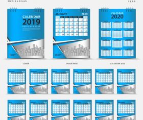 Desk calendar 2019 template blue cover vector 01