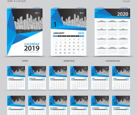 Desk calendar 2019 template blue cover vector 02