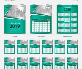 Desk calendar 2019 template green cover vector