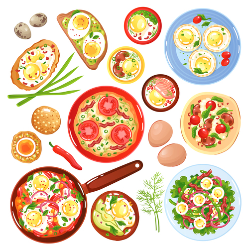 Egg dishes vector set