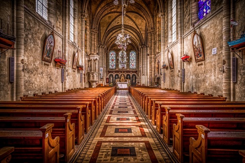 European style cathedral interior Stock Photo