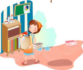 Family cleaning cartoon vector material