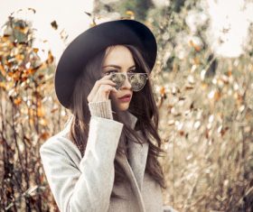 Fashion woman wearing hat outdoors in autumn Stock Photo 01