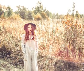 Fashion woman wearing hat outdoors in autumn Stock Photo 03