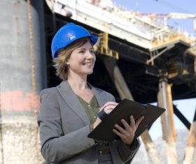 Female engineer doing records Stock Photo