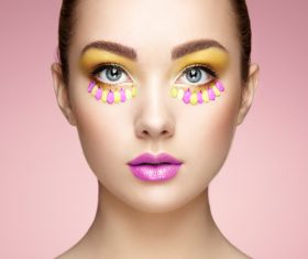 Female model with flowers and eye makeup Stock Photo 01