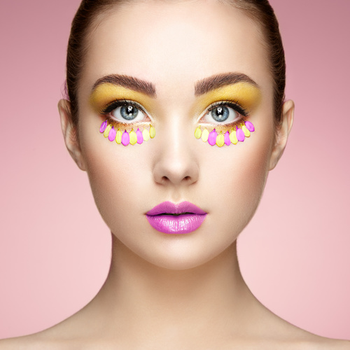 Female model with flowers and eye makeup Stock Photo 01