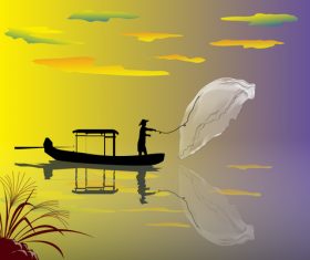 Fisherman fishing illustration vector