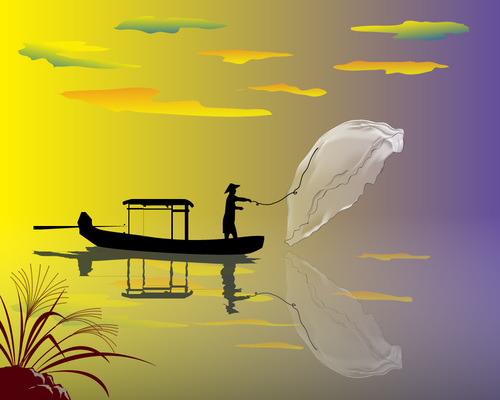 Fisherman fishing illustration vector