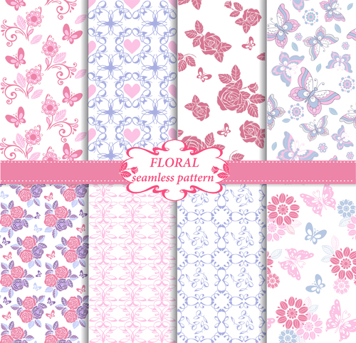 Floral seamless pattern in blue and pink colors vector