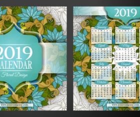 Floral wreath with 2019 calendar template vector 01