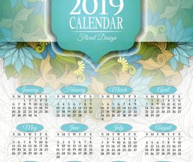Floral wreath with 2019 calendar template vector 03