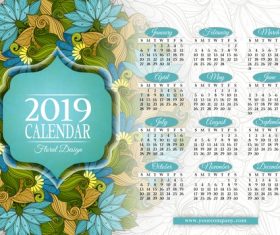 Floral wreath with 2019 calendar template vector 02
