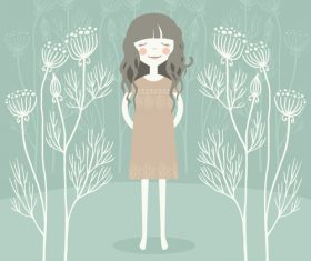 Fresh curly girl illustration vector material