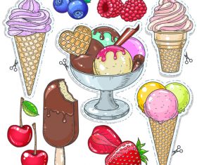 Fruit with ice cream sticker vector